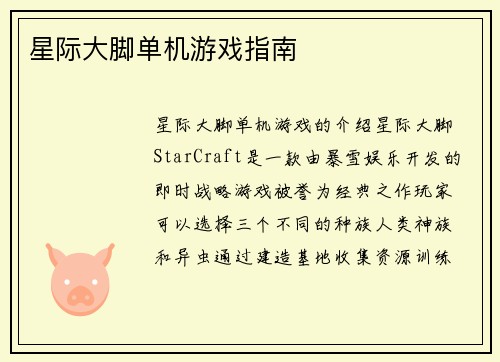 星际大脚单机游戏指南