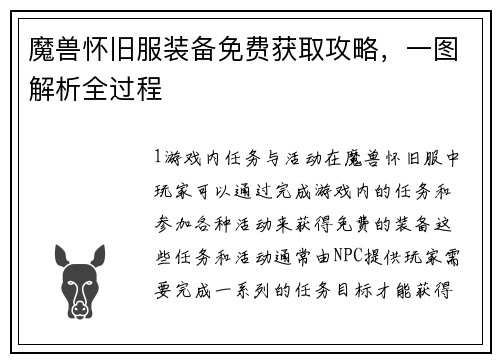 魔兽怀旧服装备免费获取攻略，一图解析全过程